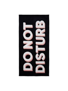 Emily & Merritt Do Not Disturb Black Bath Towel with Pink and White Lettering